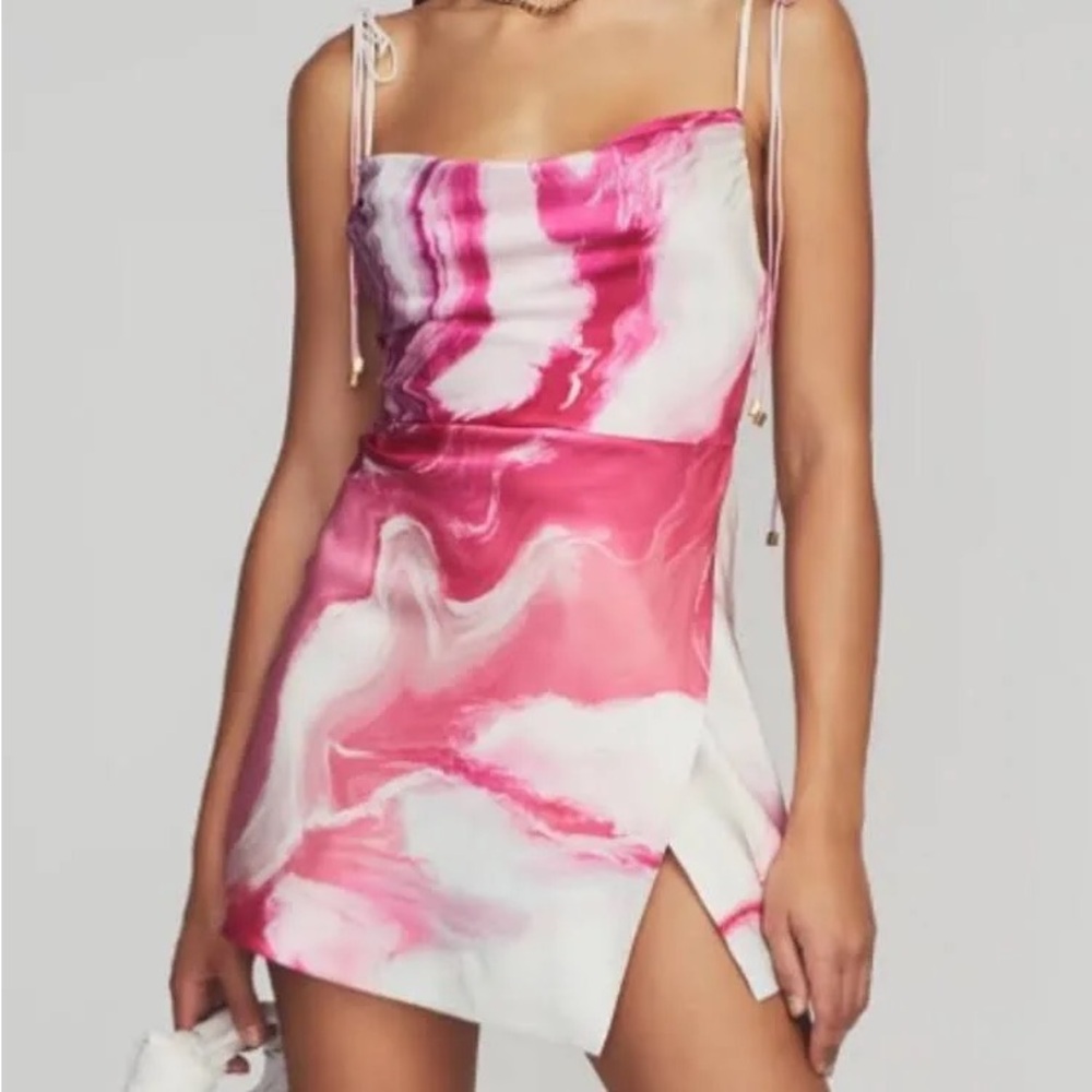 Pink and White Retrofete Marble Mini Dress